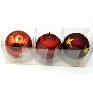Red Gold Ornament Candles Handcrafted in Italy 2.75" Set of 3 Noble Excellence